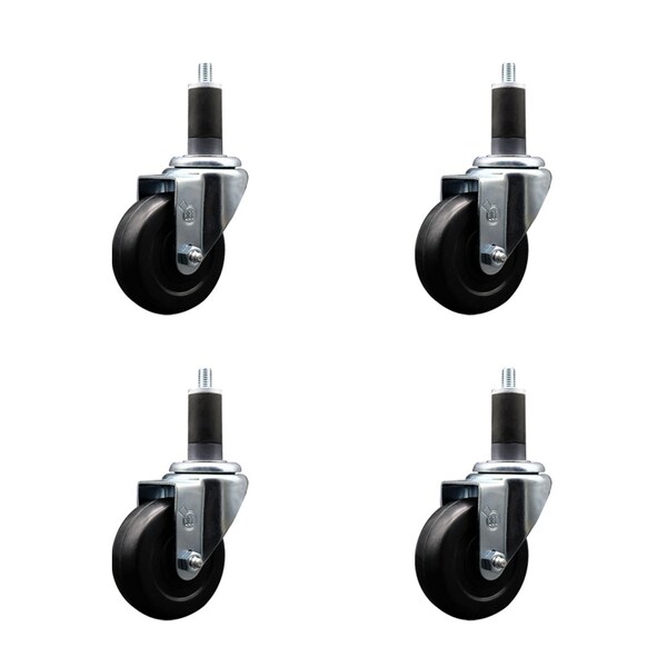 Service Caster 3.5'' SS Soft Rubber Wheel Swivel 1-1/4'' Expanding Stem Caster Set, 4PK SCC-SSEX20S3514-SRS-114-4 - main